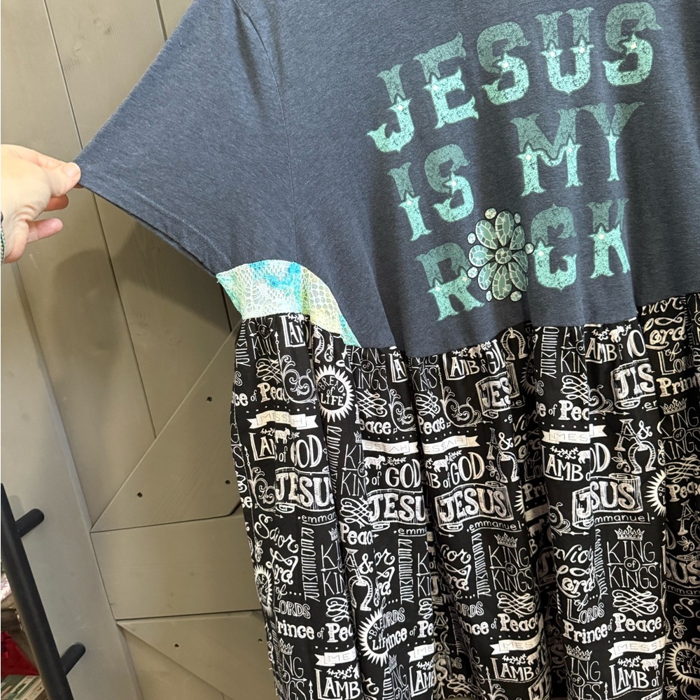 Upcycled Graphic Tee - Jesus Is My Rock - Multicolor fits up to 2x - Picture 2 of 6